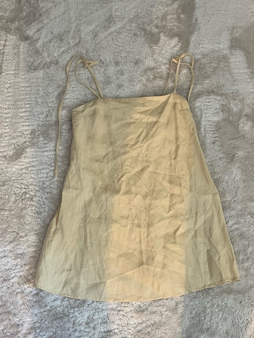 Reformation XS Pale Yellow Linen Tie-Strap Mini Dress